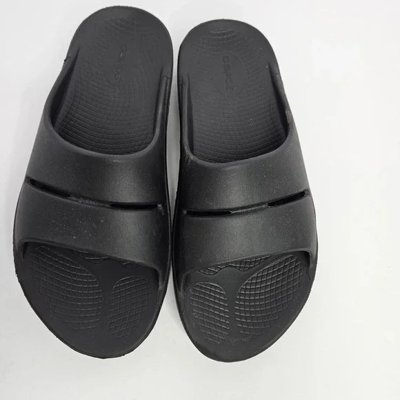 OOFOS Slip On Black Sandals Unisex M9-W11 Heel To Toe 11.5" - Picture 2 of 12